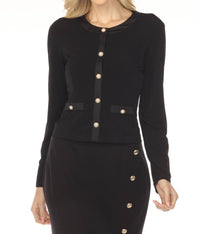 Joseph Ribkoff Satin Trim Button Front Jacket in black - women's cardigan