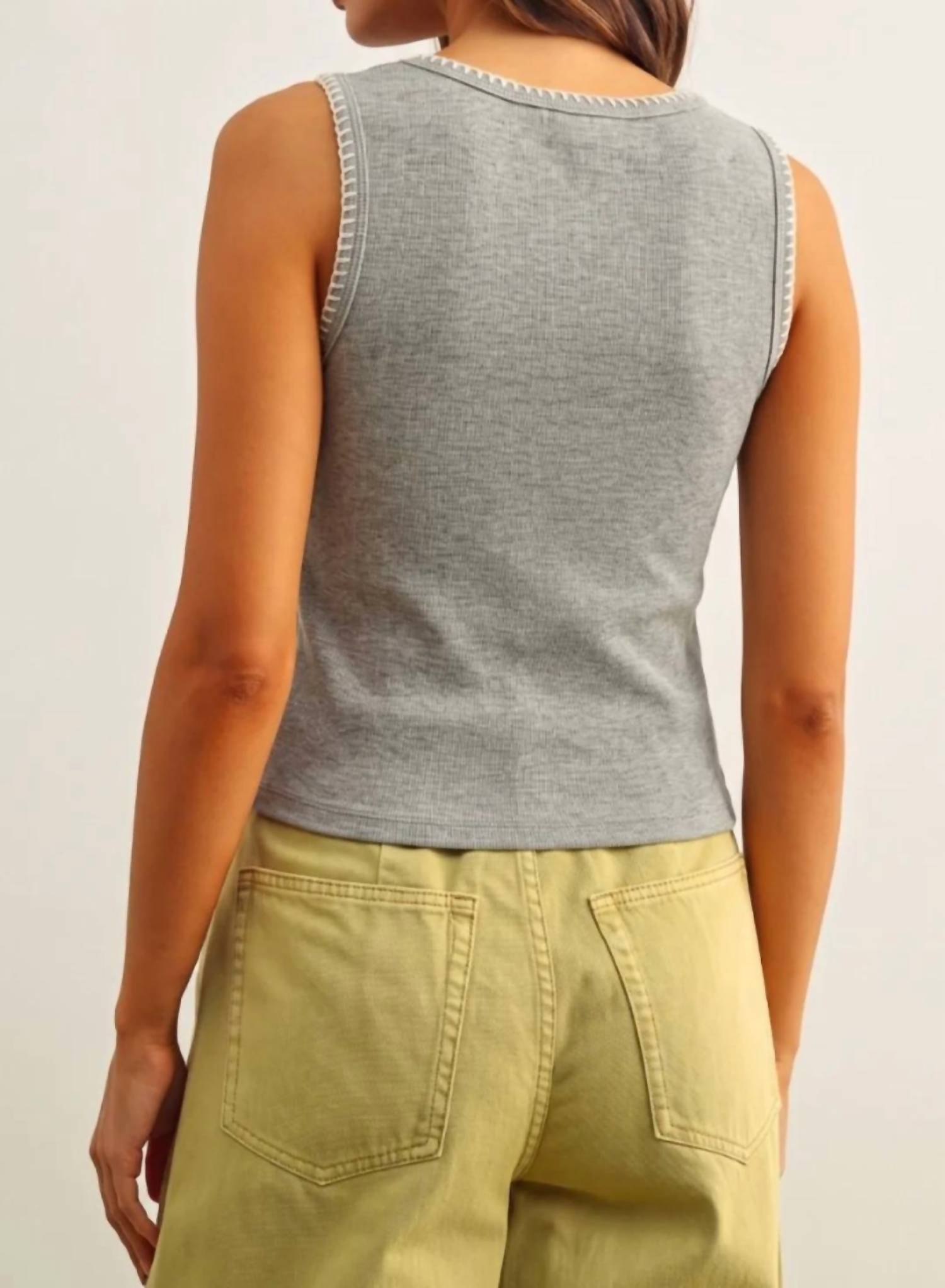 Miou Muse - Ribbed Knit Tank With Stitch Detail
