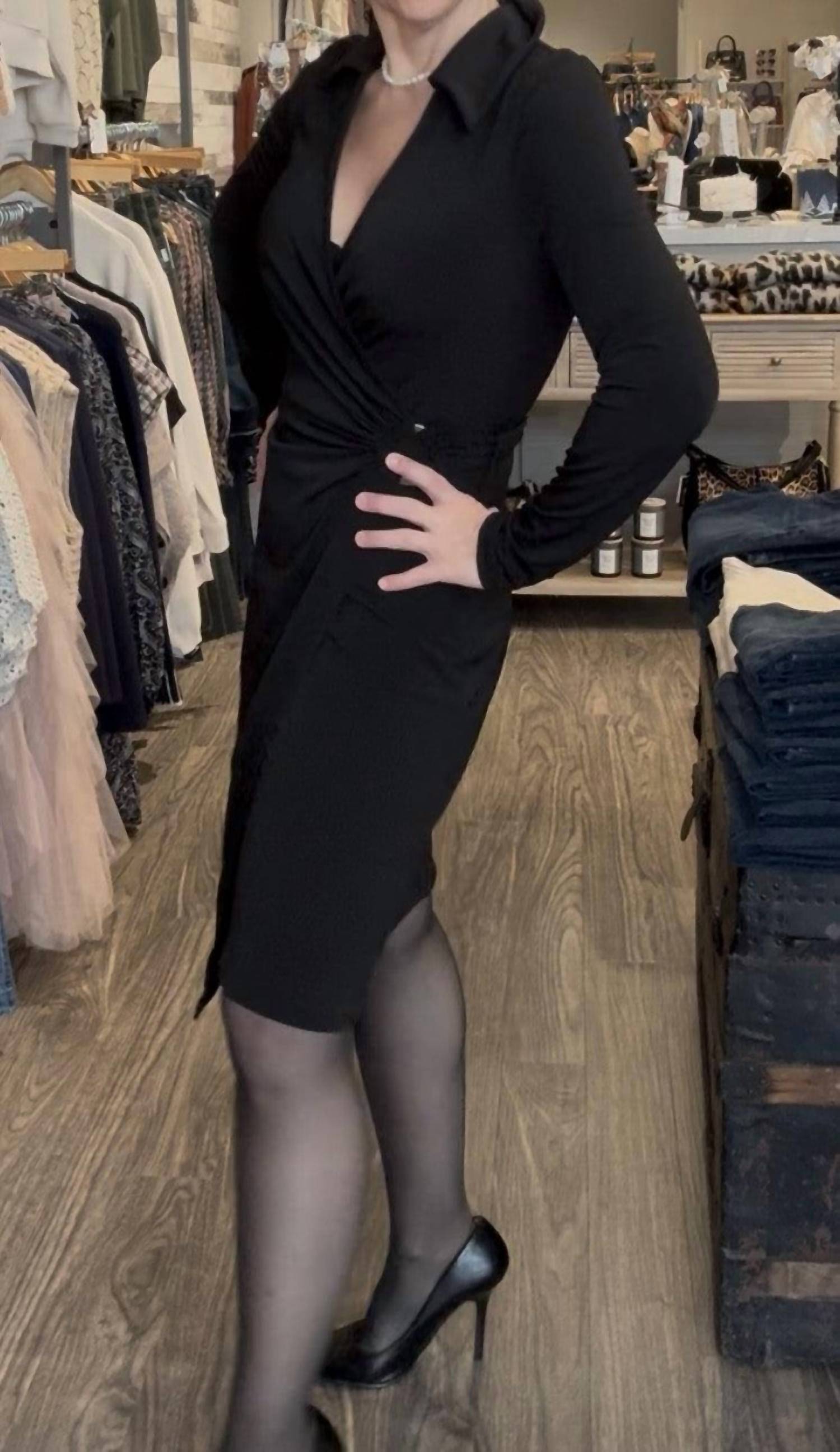 ariella Ring Detail Wrap Dress in black - women's dress - detail view