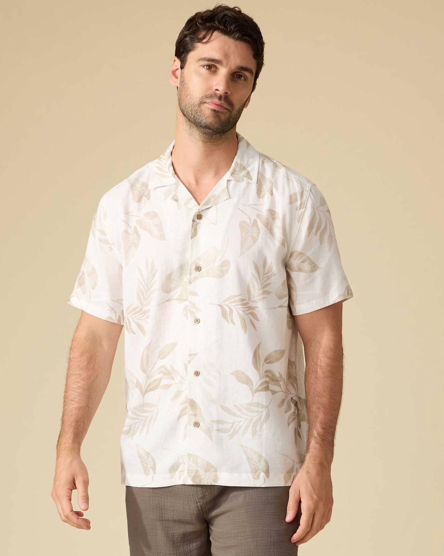 Flags & Anthem - Parons Short Sleeve Leaf Print Camp Collar Shirt