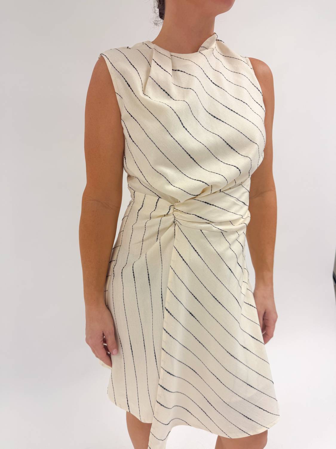 En Saison Julia Stripe Ruched Mini Sheath Dress in ivory black - women's dress - detail view