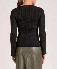 Elan - Midnight Rib Knit Bell Sleeve Top