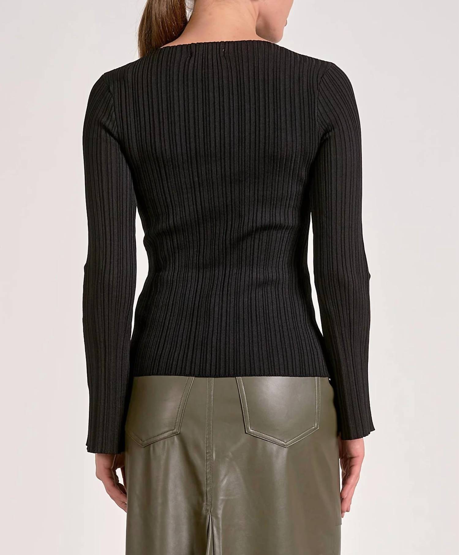 Elan - Midnight Rib Knit Bell Sleeve Top