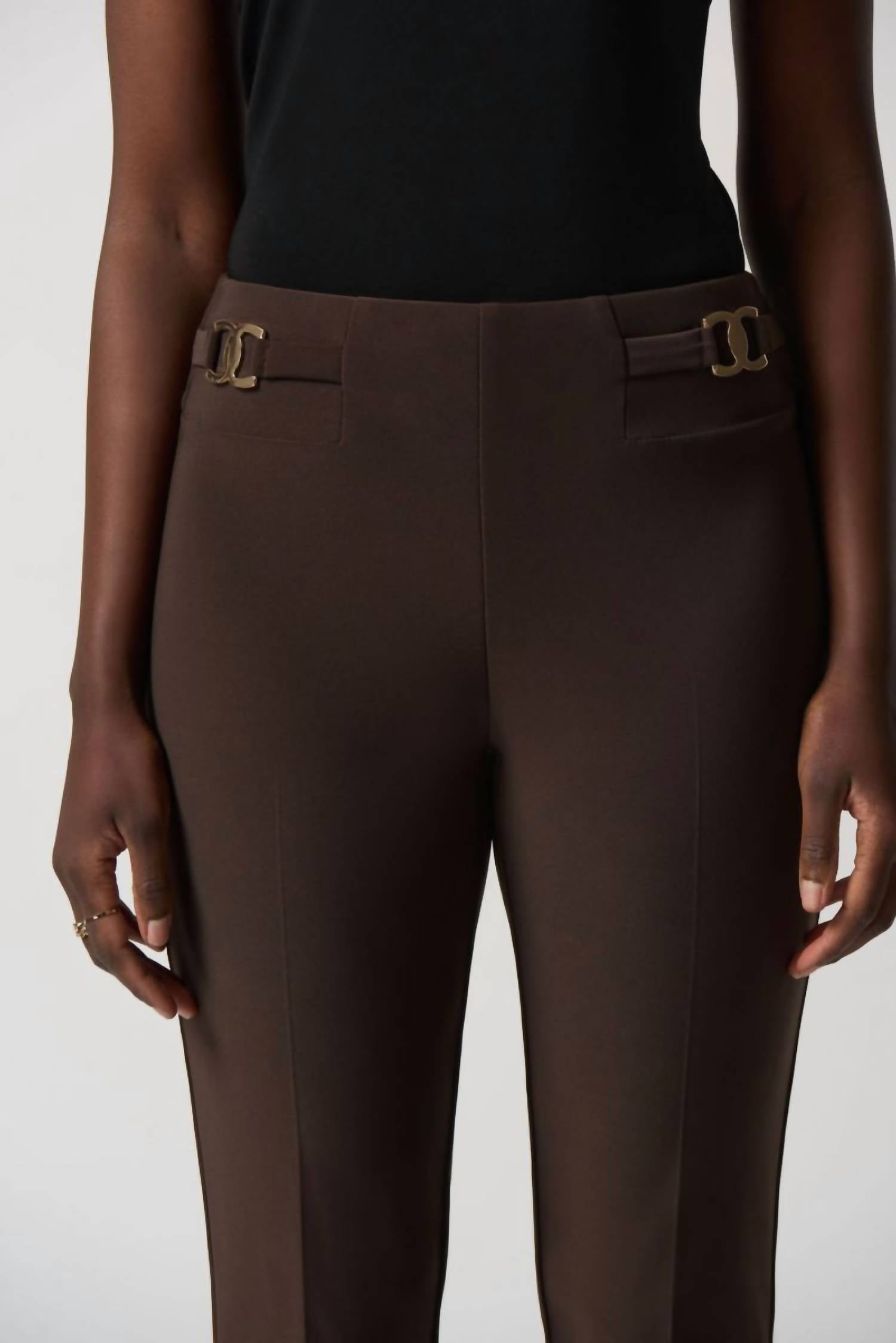 Joseph Ribkoff - Buckle Detail Pull On Slim Straight Ankle Pants