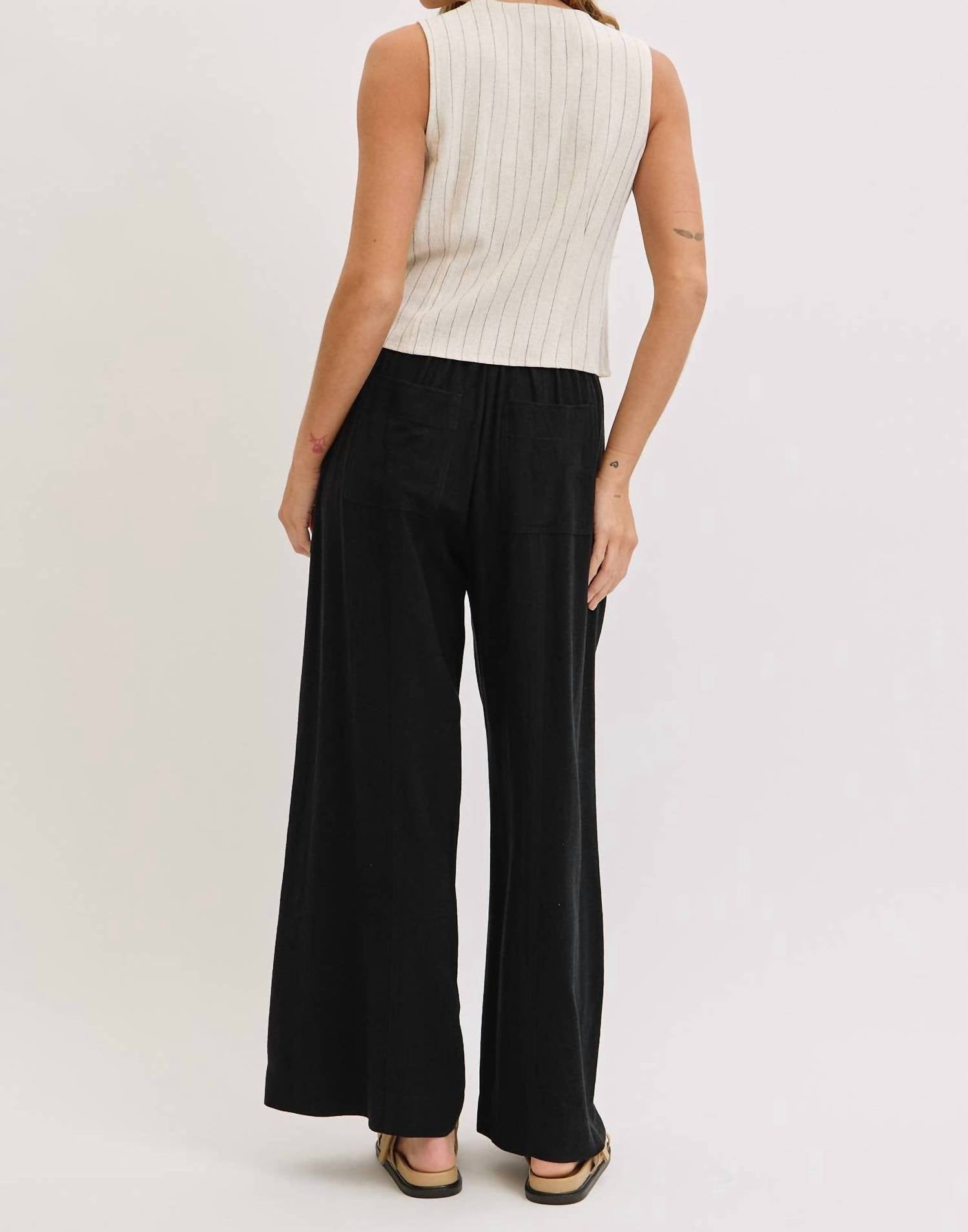 Sweet Lovely By Jen - Wide Leg Drawstring Pants With Pockets