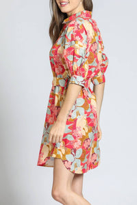 Apny - Belted Dress With Puff Sleeves