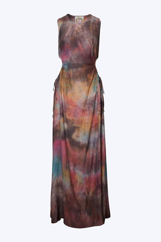 TIE-DYED CUTOUT SILK MAXI DRESS