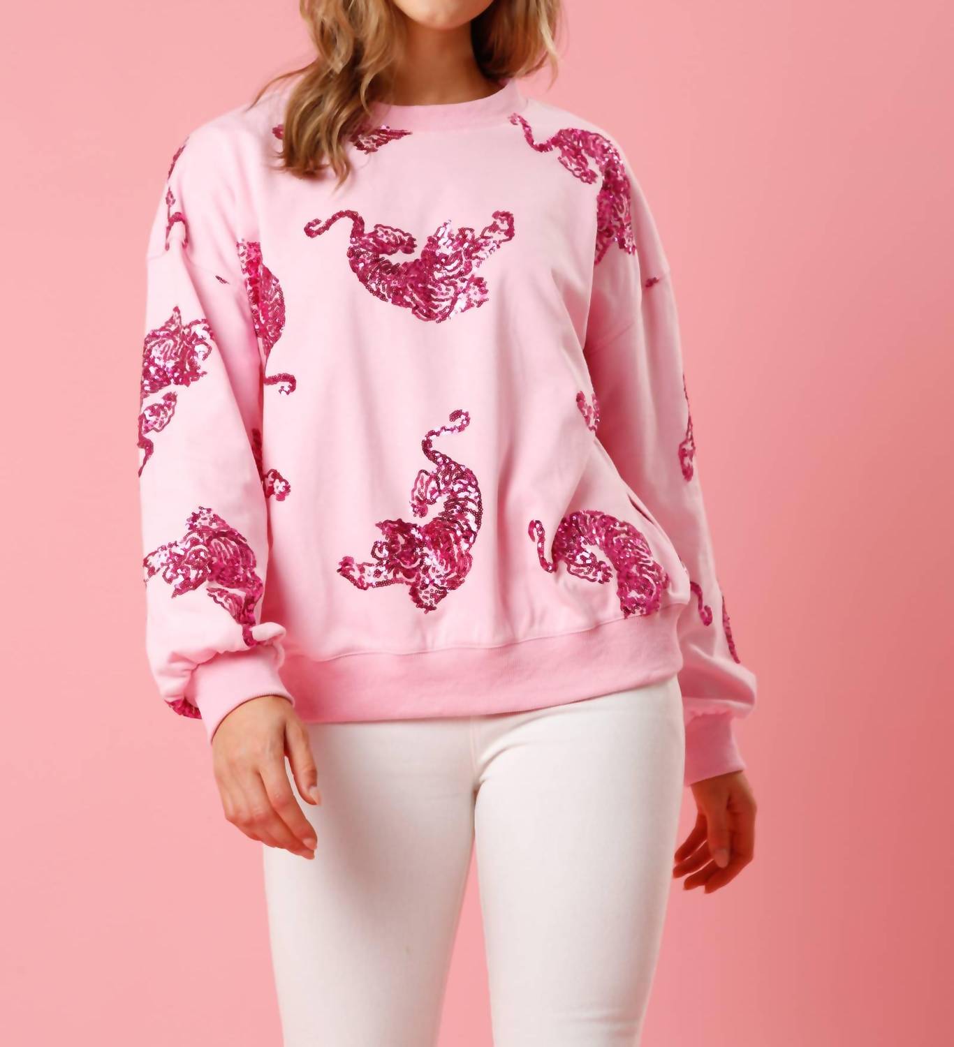Fantastic Fawn - Fierce Babe Sequin Tiger Pullover