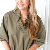 Caryn Lawn - Kit Ruffle V Neck Top