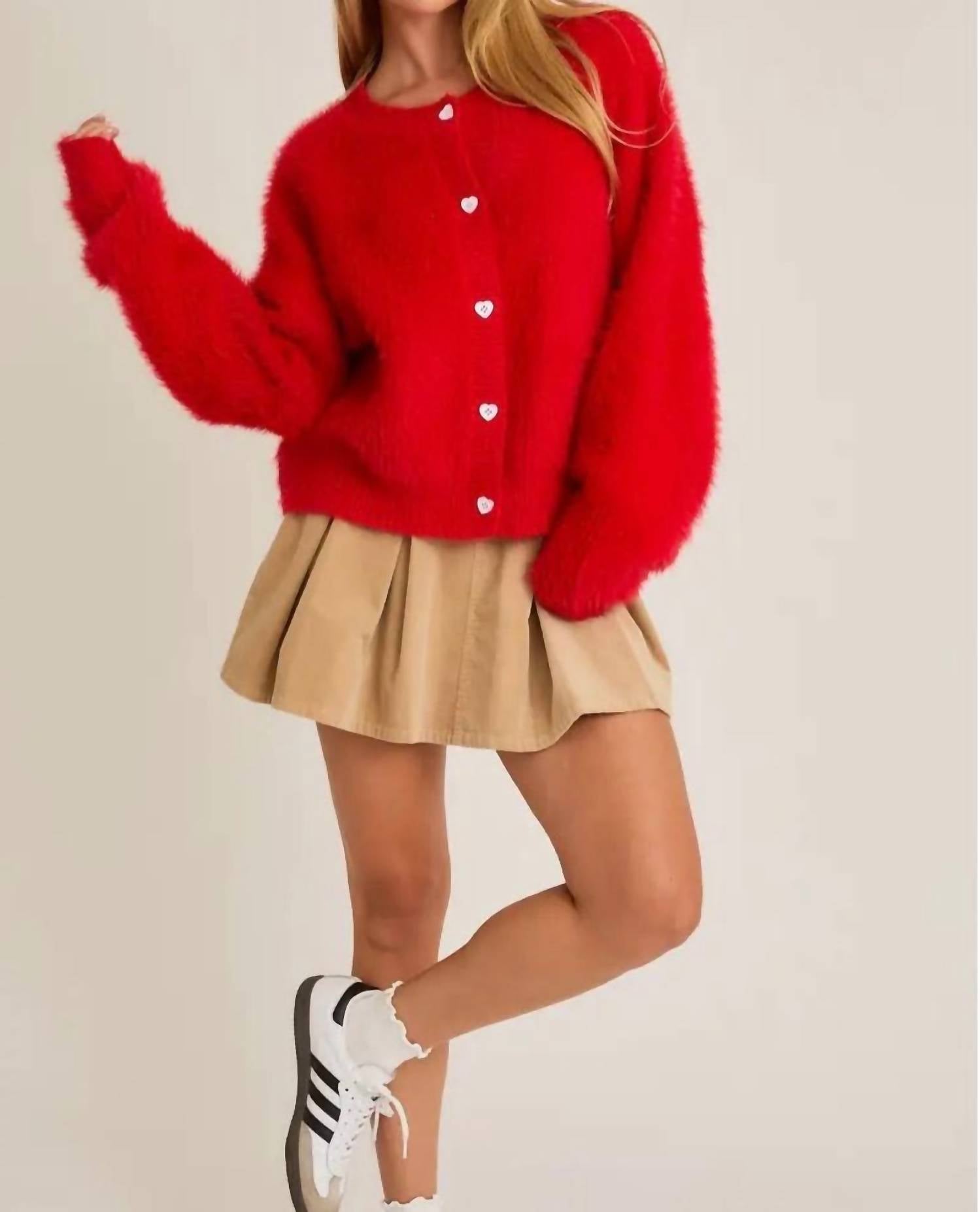 Le Lis - Heart Button Detail Sweater Cardigan