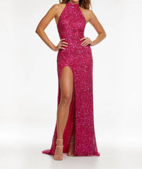 Ashleylauren - Halter Top Sequin Gown