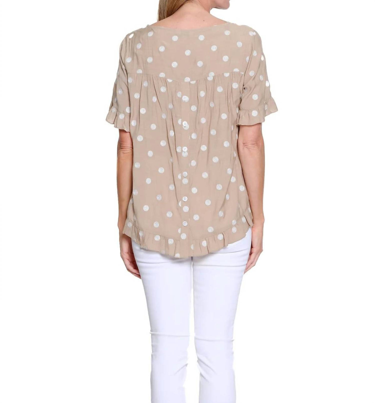 Multiples - Scoop Neck Ruffle Hi-lo Button Top