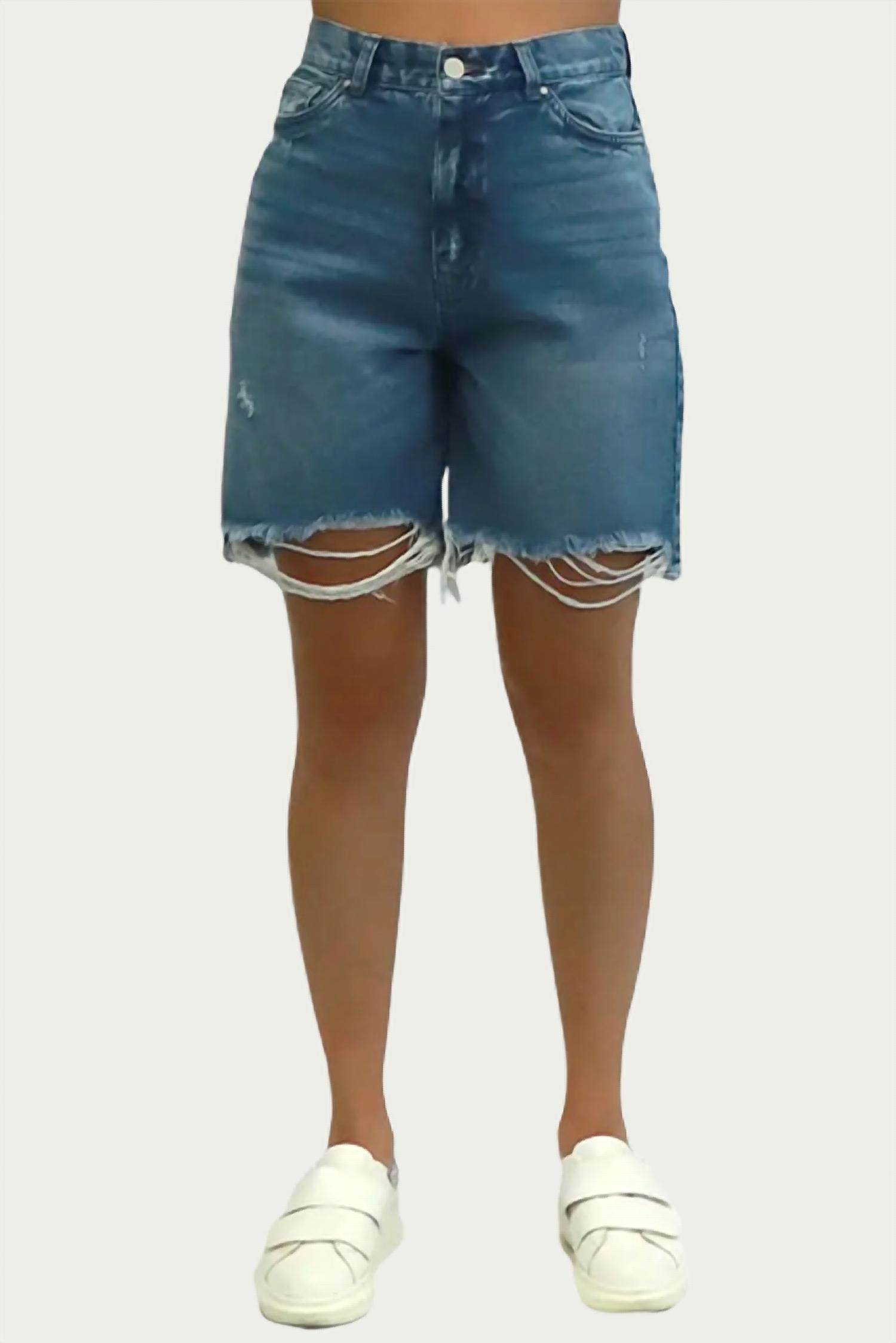 BOYFRIEND HIGH-WAISTED DISTRESSED DENIM SHORT