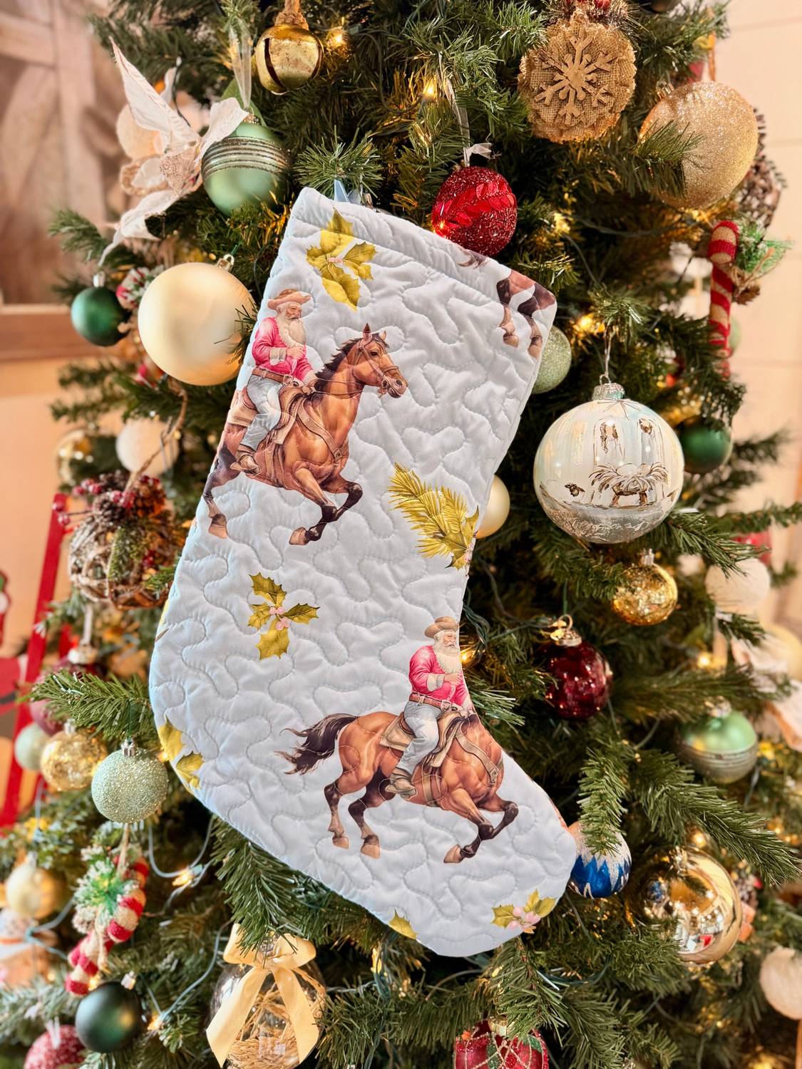 Ida Mae Home Cowboy Christmas Quilted Stocking in blue - item