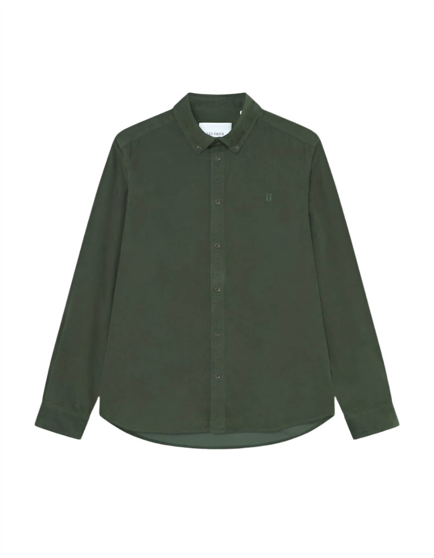 Les Deux Konrad Pinwale Corduroy Shirt in duffle bag green - men's shirt - alternate view