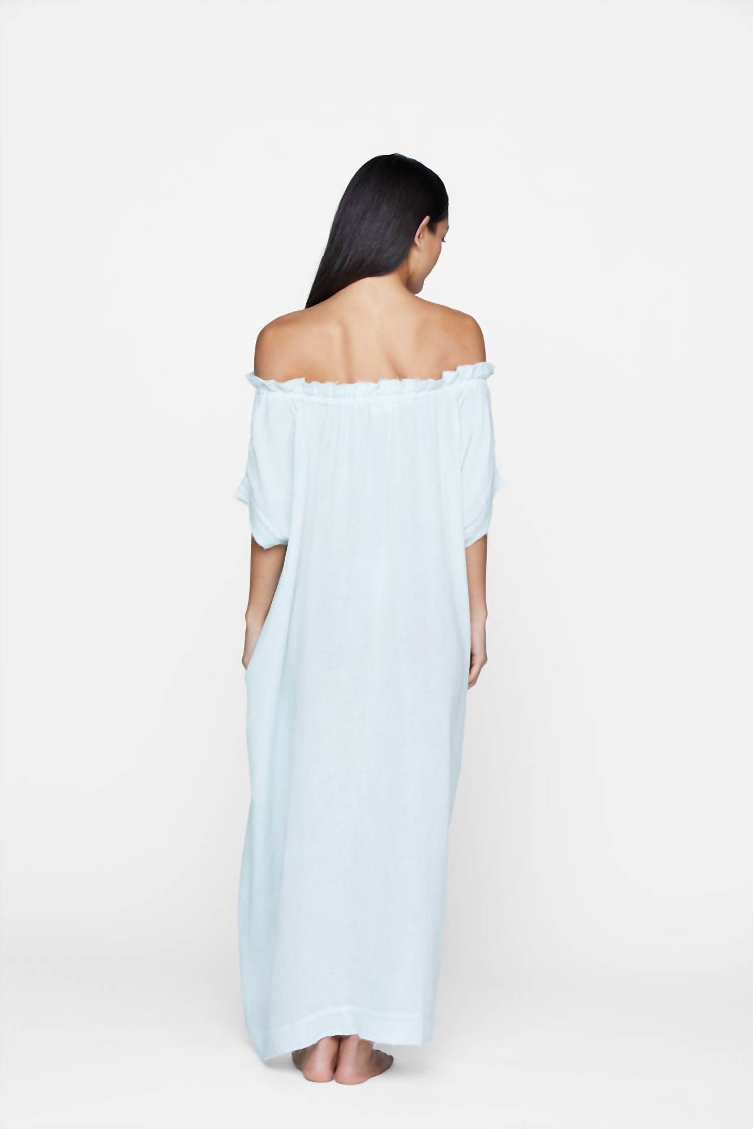 MIKOH Mirakami Off The Shoulder Maxi Dress in moonstone - women's dress - detail view