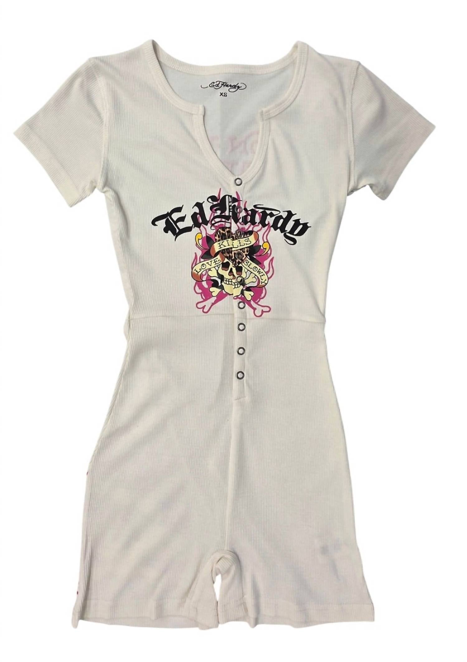 Ed Hardy Women's Love Kills Slowly Short Sleeve Pajama in ivory - women's pants
