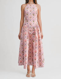 Le Cliche Floral Jacquard Halter Dress in pink - women's dress
