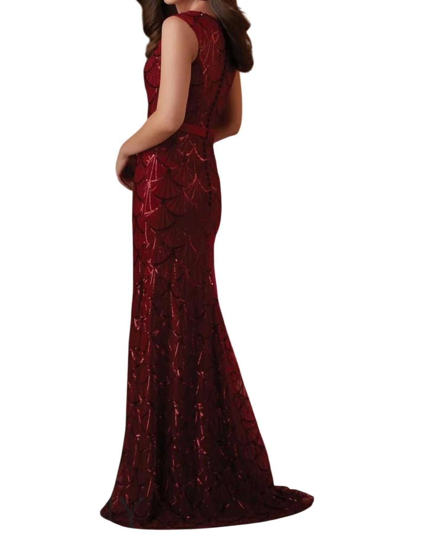 Mgny - Sequined Mesh Dress Vneck Beaded Belt