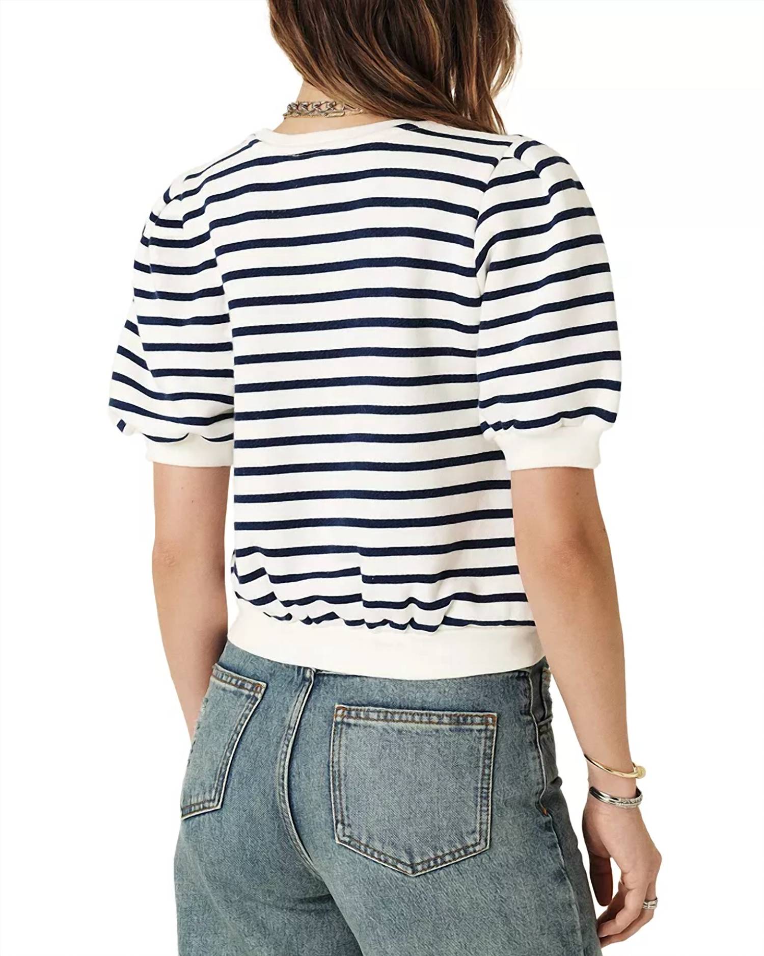 ba&sh Tamar Puff Sleeve Sweatshirt in blue cream - women's top - alternate view