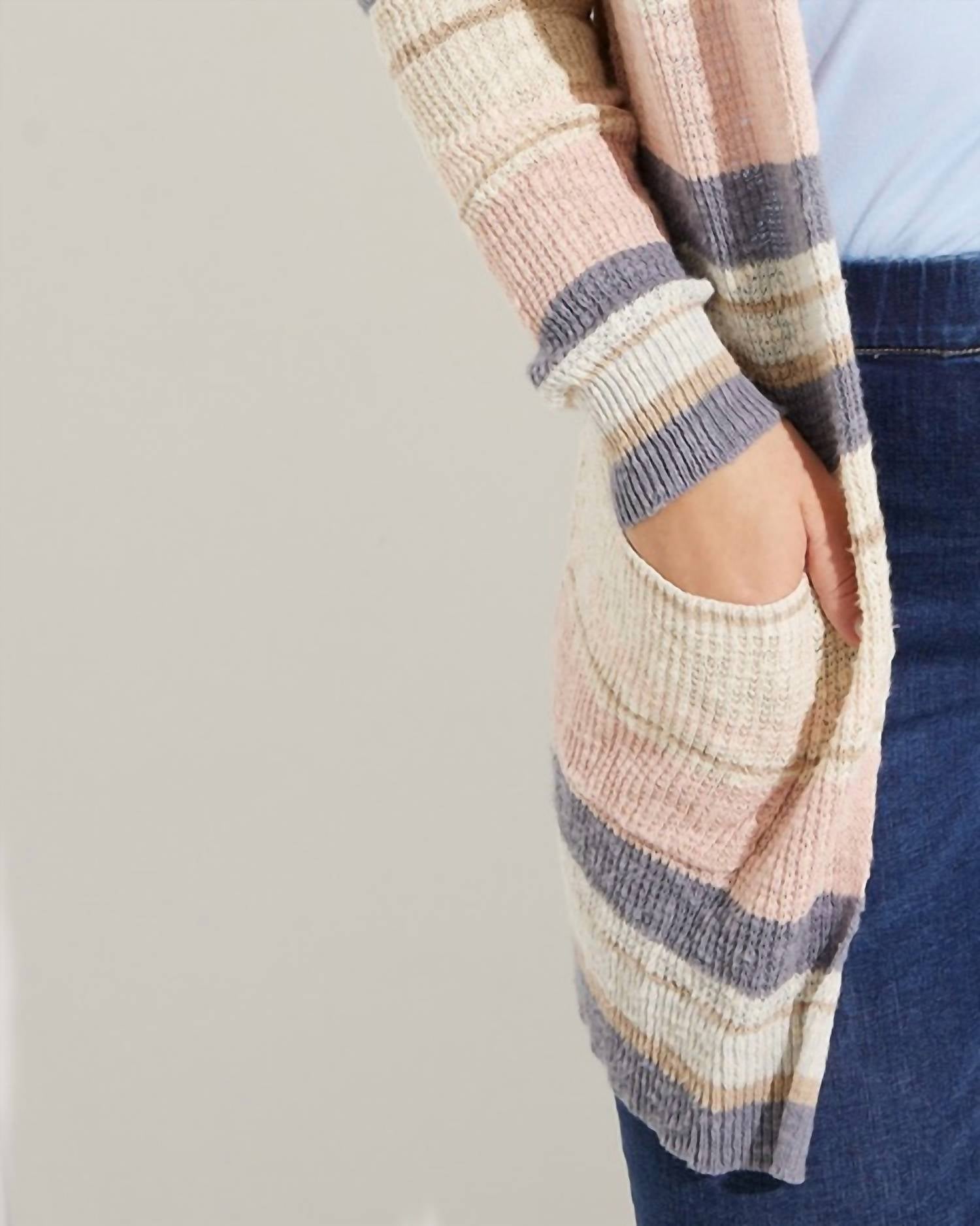 CHARLIE B Loose-fitting Cardigan in pearl stripe - women's cardigan - detail view