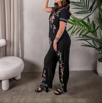 Paparazzi - Linen Blend Embroidered Split Leg Pant