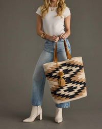 Panache Apparel Women's Aztec Cotton Tote in cream black tan - women's bag - alternate view