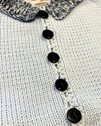 Gita - Boy's 2pc Light Blue Cotton Sweater With Navy Tweed Trim & Hat