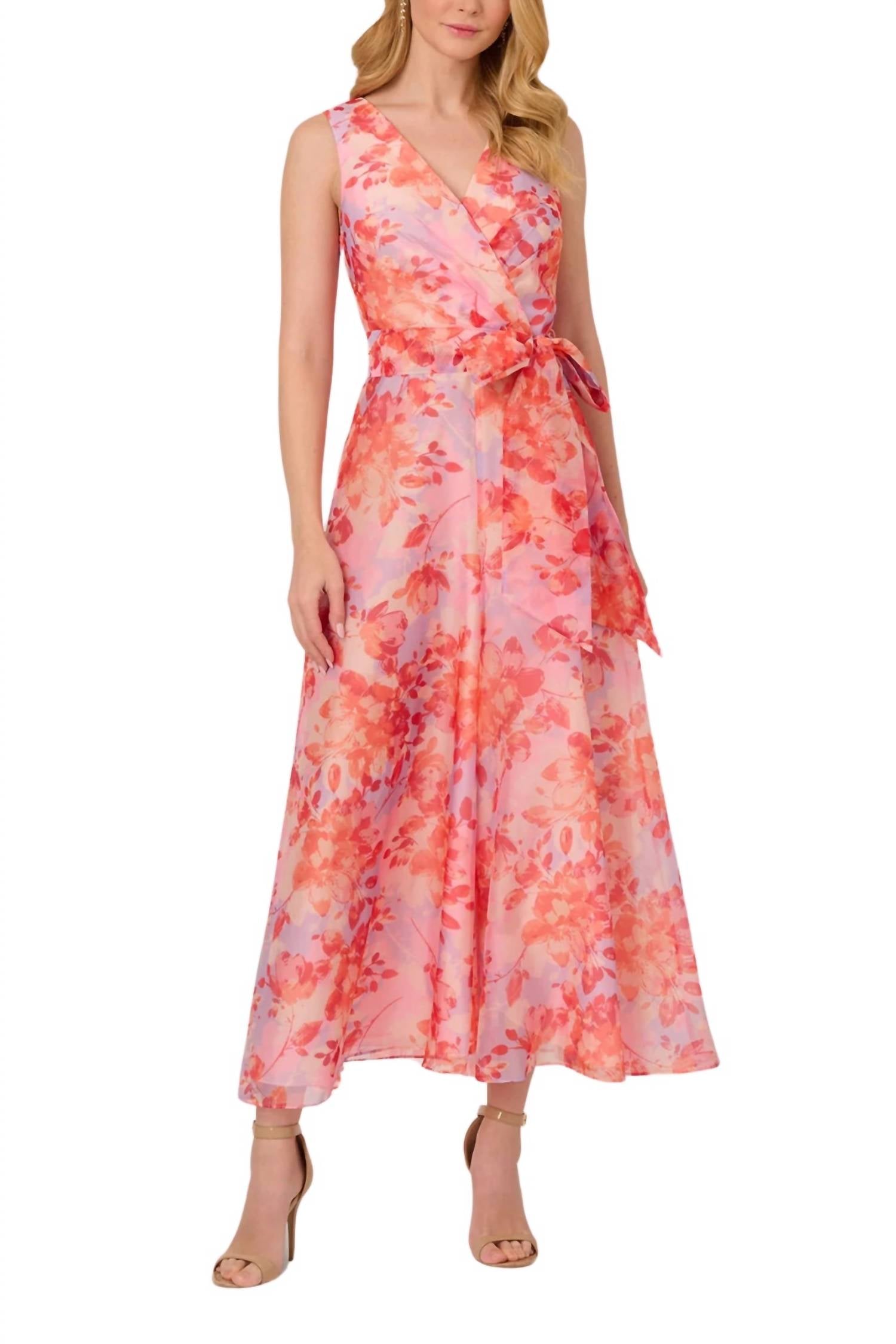 Adrianna Papell - Floral Organza Wide Leg Jumpsuit Dress