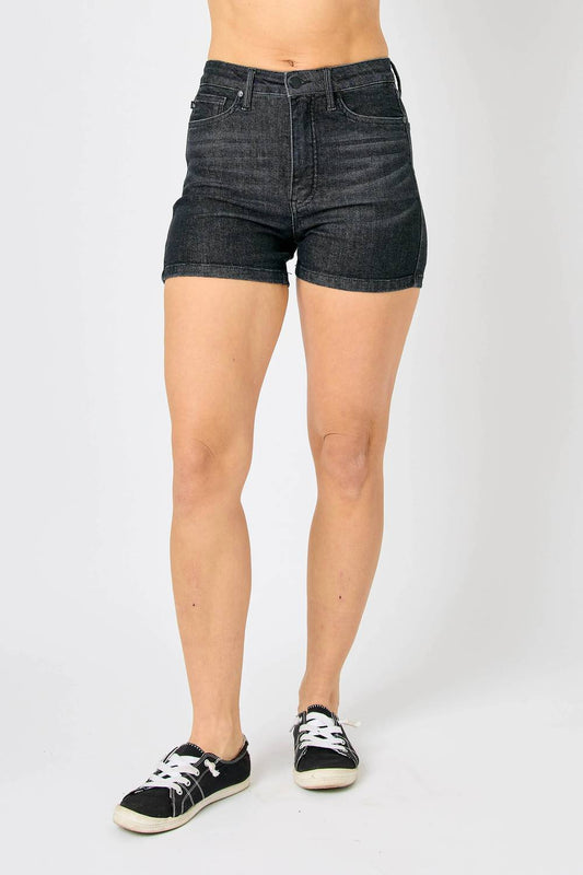 Judy Blue - High Waist Tummy Control Washed Black Shorts