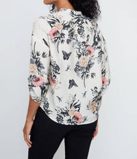 Renuar Butterfly Garden Breeze Blouse in black combo - women's blouse - alternate view