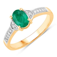 Diana M Jewels Women's Oval Natural Zambian Emerald Fashion Ring (0.82 Ct) - Delicate in 14k yellow gold - women's jewelry - detail view
