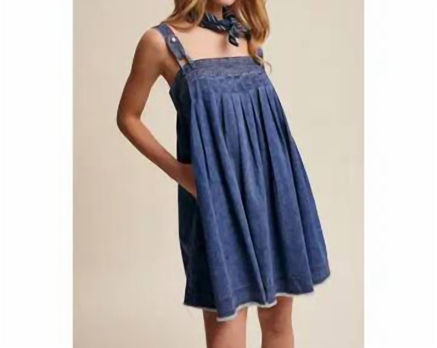 Listicle - Denim Pleated Mini Dress