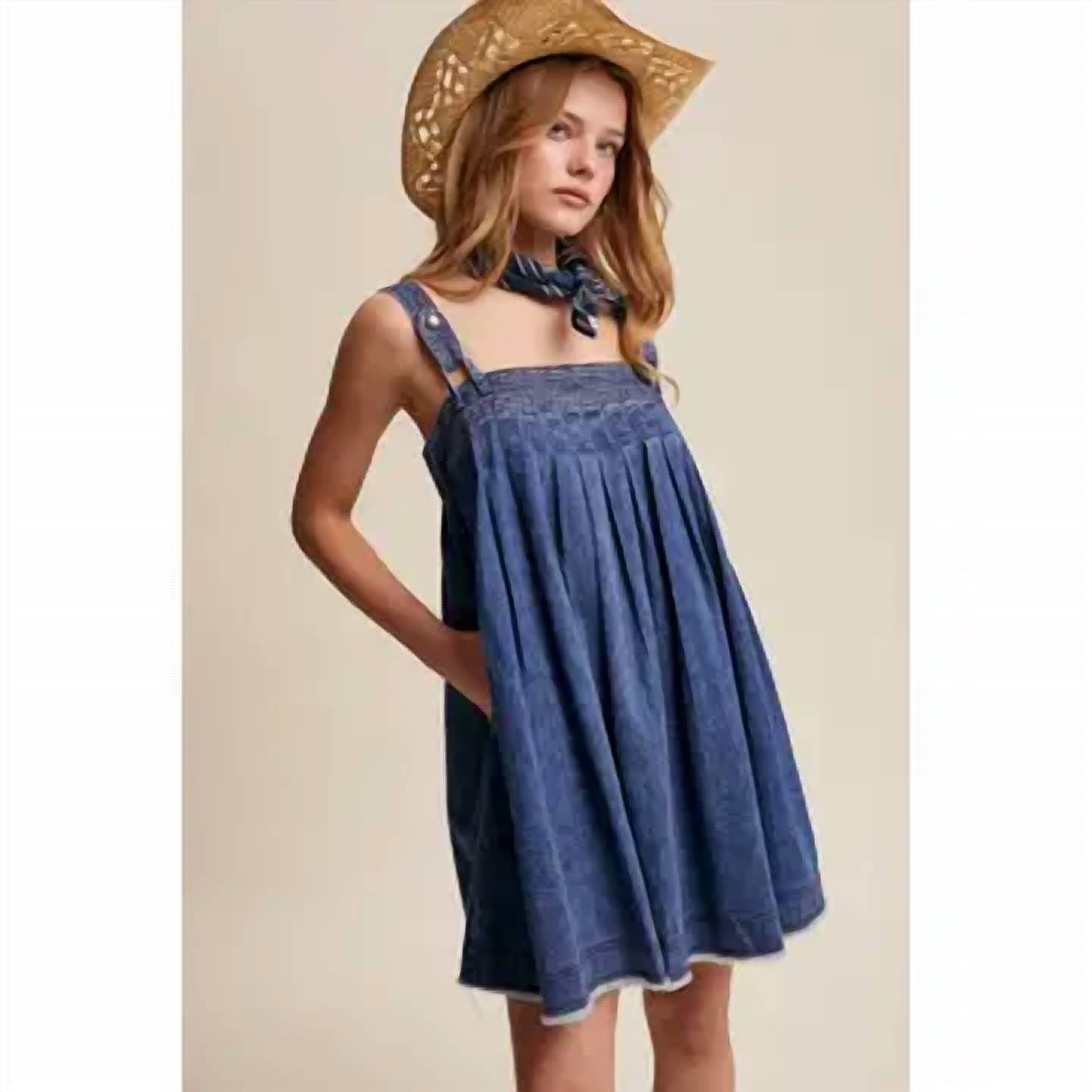 Listicle - Denim Pleated Mini Dress