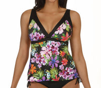 Caribbean Joe - Sunkissed Tropical V-neck Framed Surplice Tankini Top