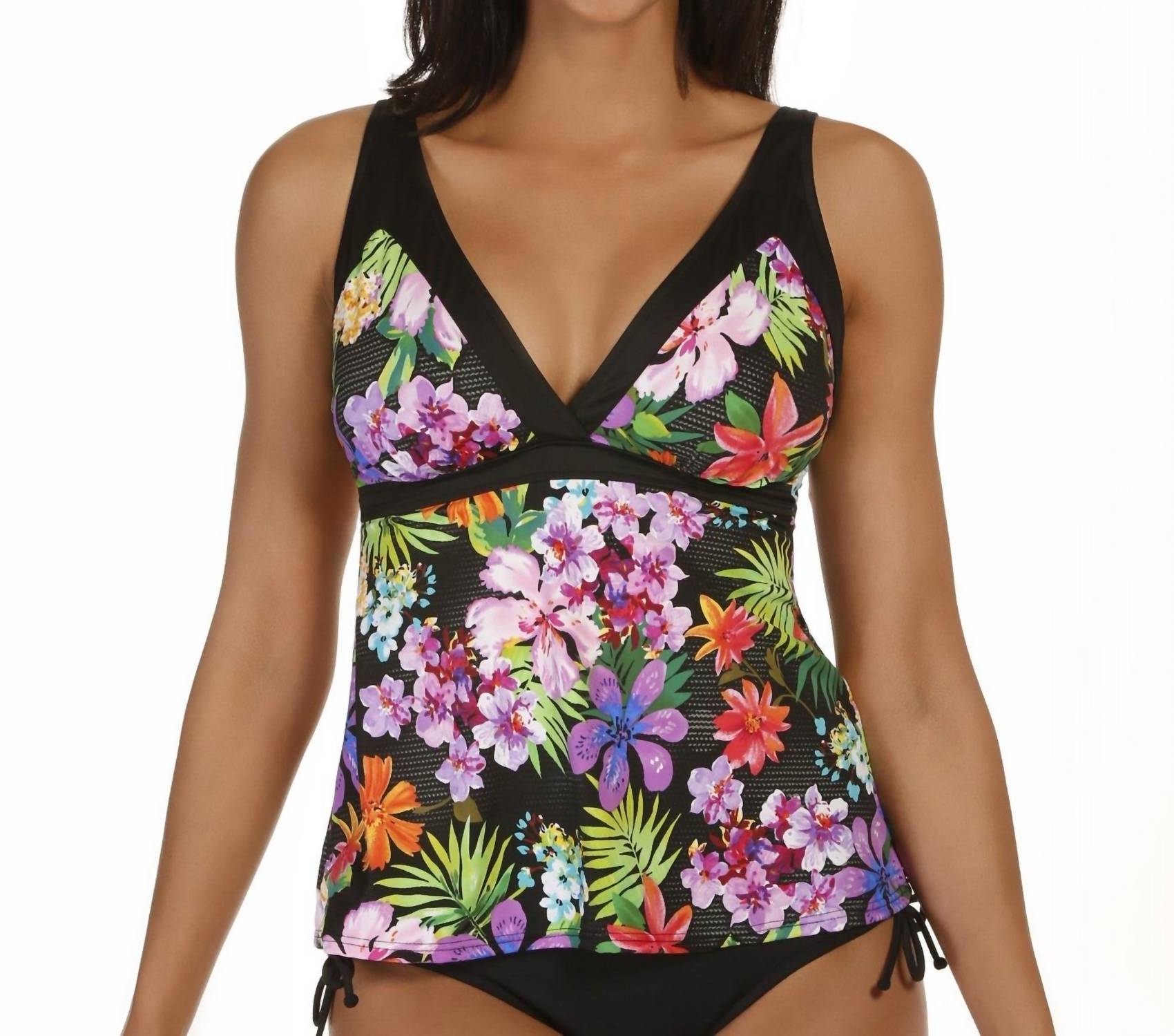 Caribbean Joe - Sunkissed Tropical V-neck Framed Surplice Tankini Top