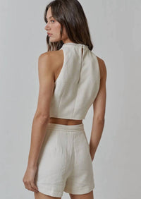 Lalavon - Pearl Embellished Halter Top & Short Set