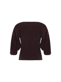 THEO the Label Women's Ersa V-neck Sweater in coffee - women's sweater - detail view