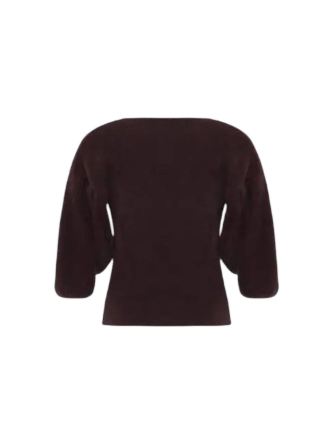 THEO the Label Women's Ersa V-neck Sweater in coffee - women's sweater - detail view
