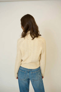 Citizens of Humanity Rayna Shawl Collar Pointelle Cable Pullover in beige - women's sweater - detail view