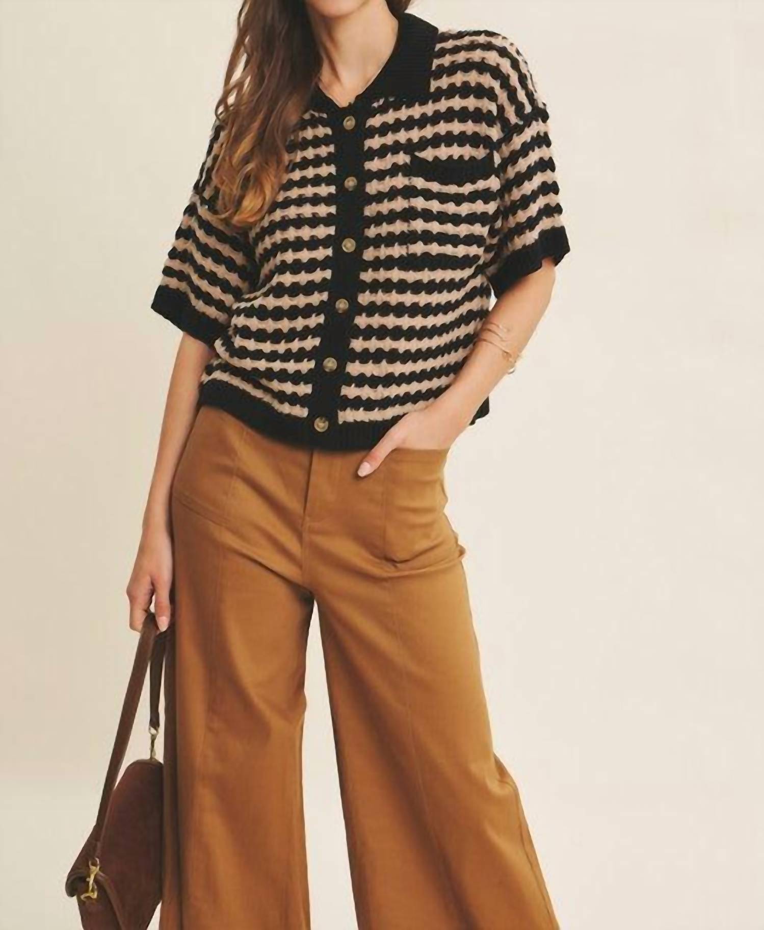 In February Melissa Stretchy Wide Leg Pant in camel - women's pants - detail view