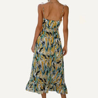 The Moment Collection - Pattern V Neck Spaghetti Straps Midi Dress