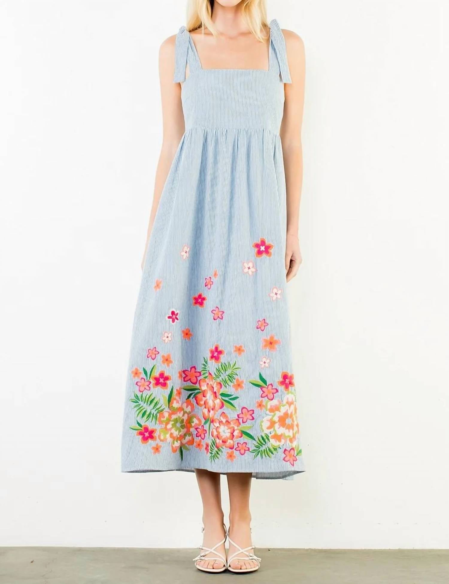Thml - Embroidered Tie Midi Dress