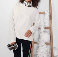 KULE Women's Striped Gaiter in cream navy - women's scarf - detail view