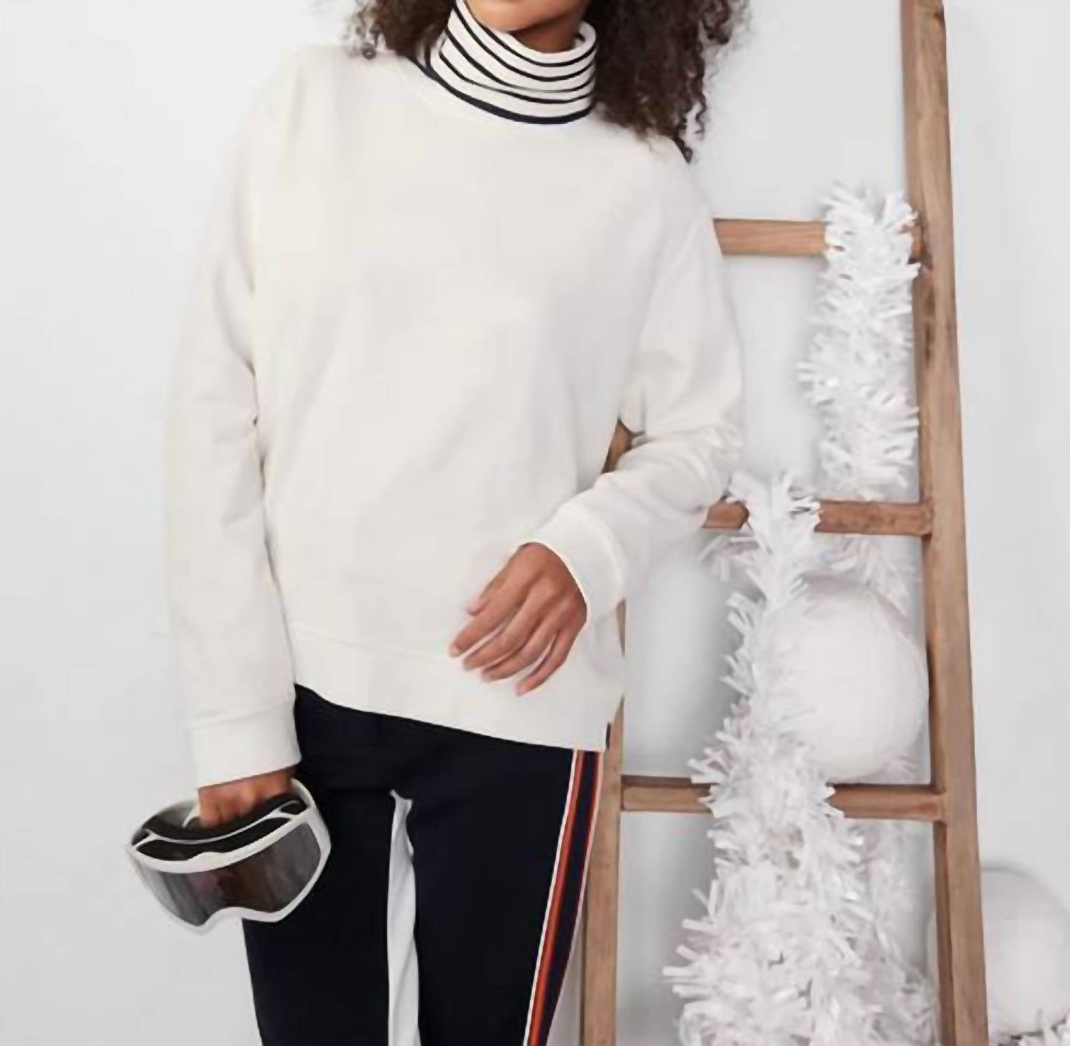 KULE Women's Striped Gaiter in cream navy - women's scarf - detail view