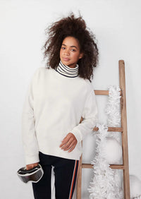 KULE Women's Striped Gaiter in cream navy - women's scarf - alternate view