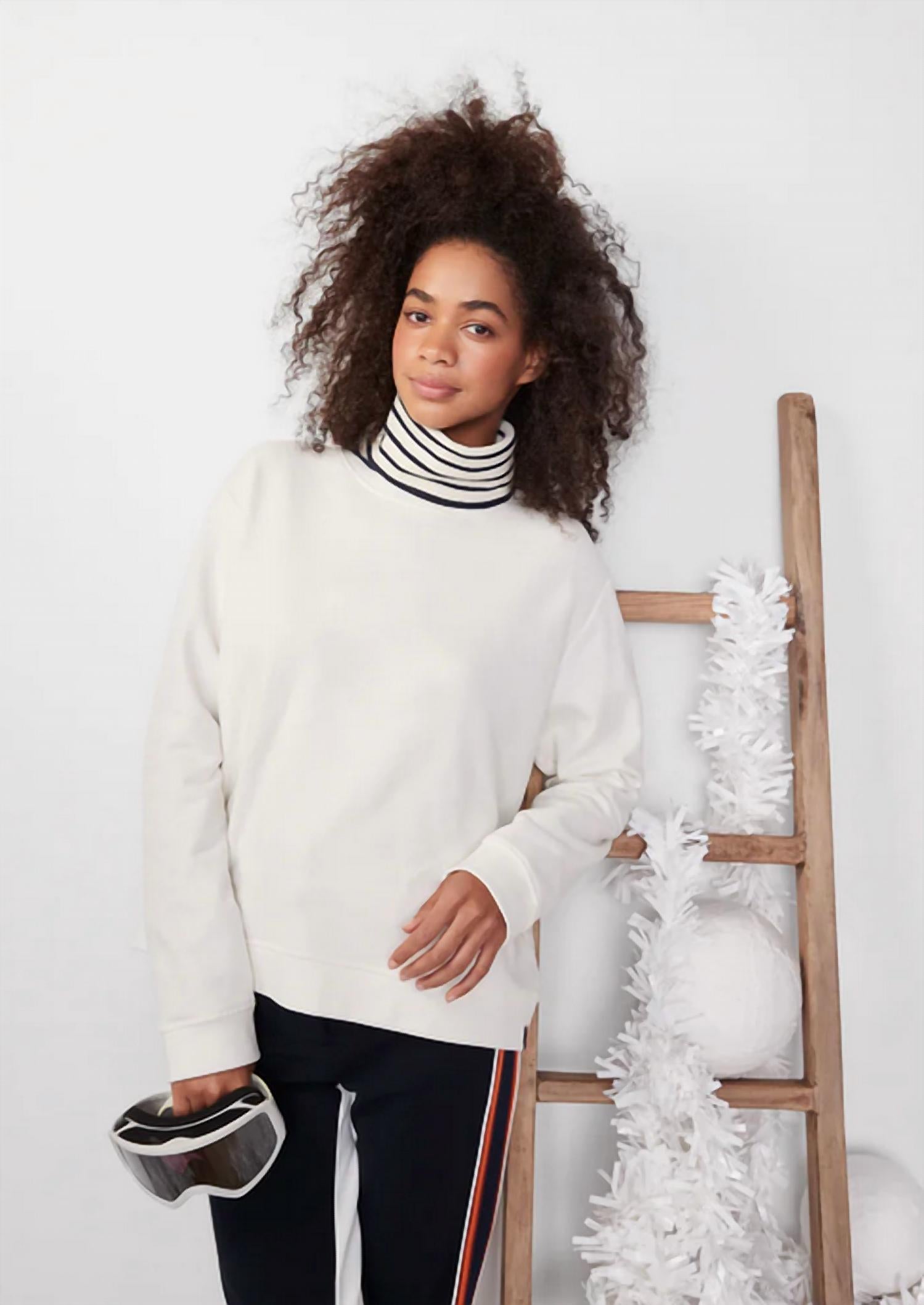 KULE Women's Striped Gaiter in cream navy - women's scarf - alternate view