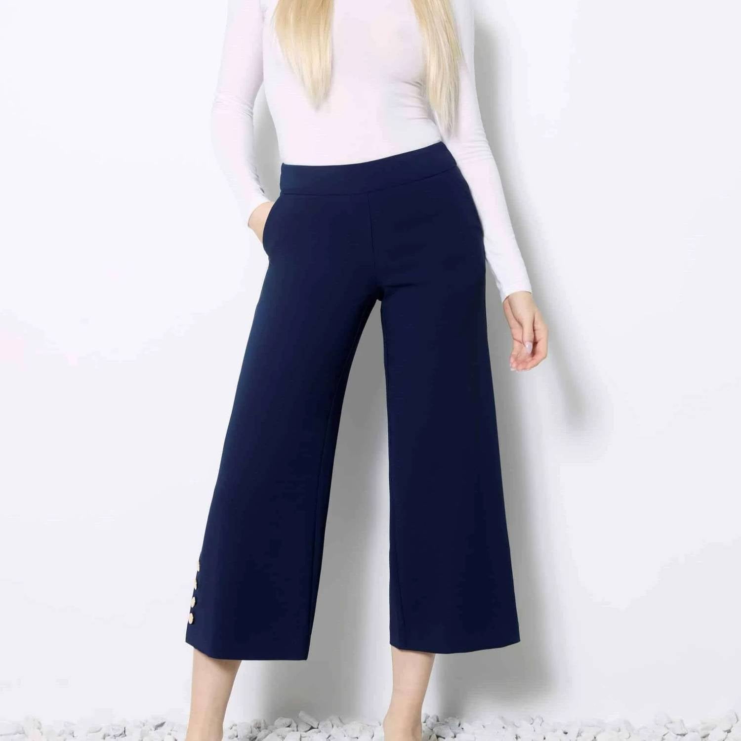 Up! - Women's Solid Amalfi Wide Leg Cropped Pant