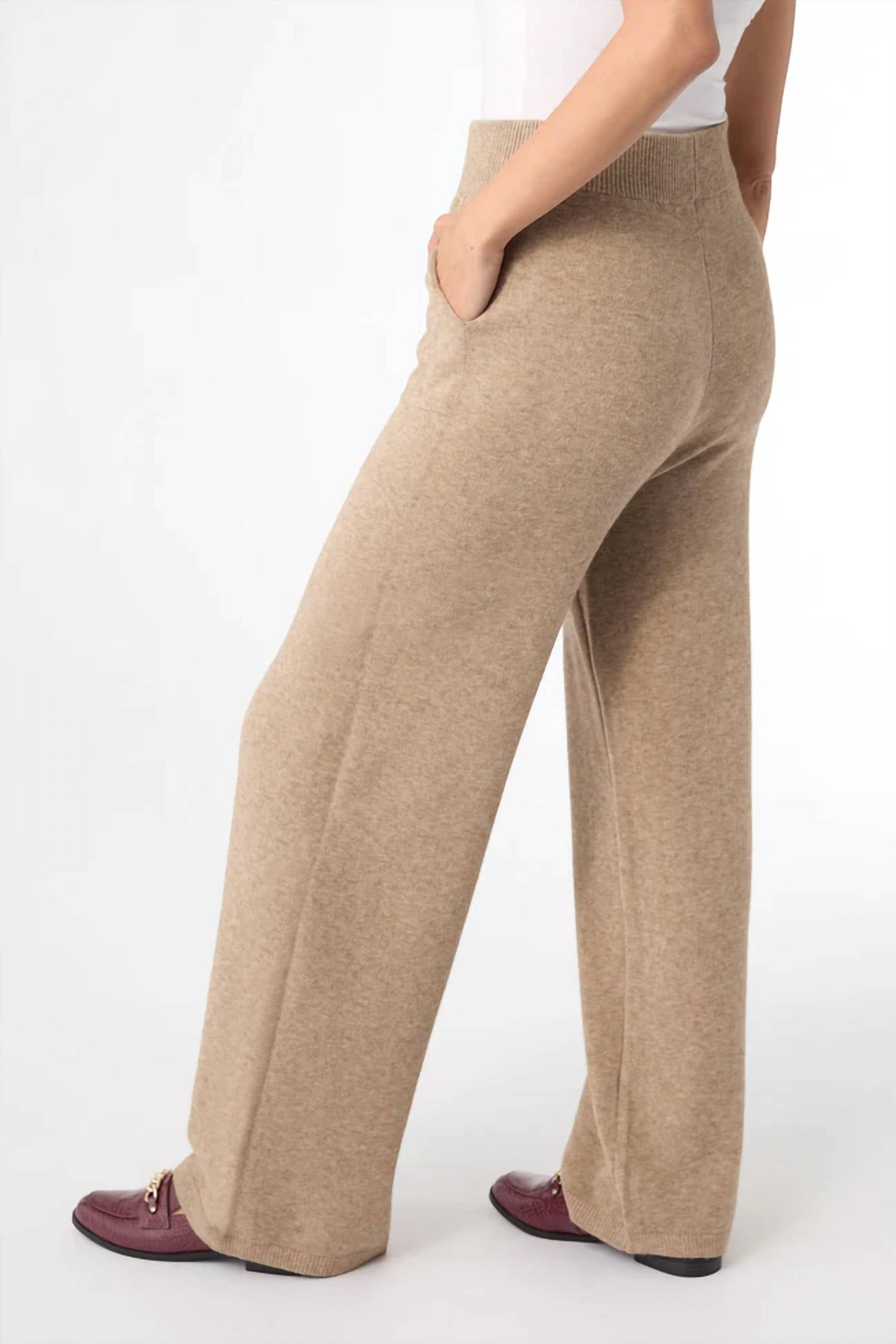 COCO + CARMEN Heavenly Luxe Wide Leg Knit Pants in beige heather - women's pants - detail view