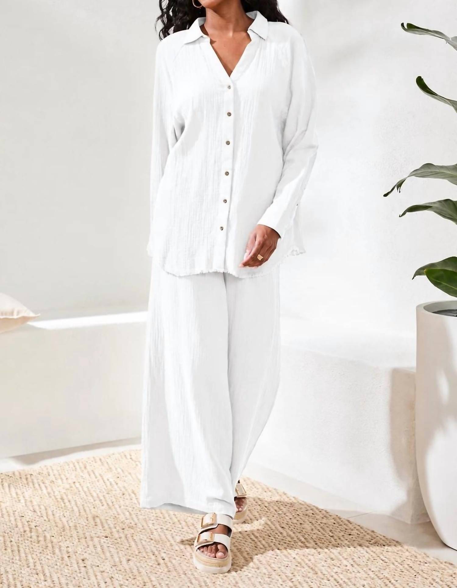 Tribal - Crinkle Gauze Button-front Collared Shirt